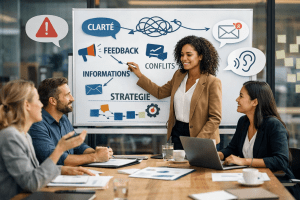 Réunion d’équipe illustrant les erreurs de communication en entreprise et les leviers de performance en 2026.