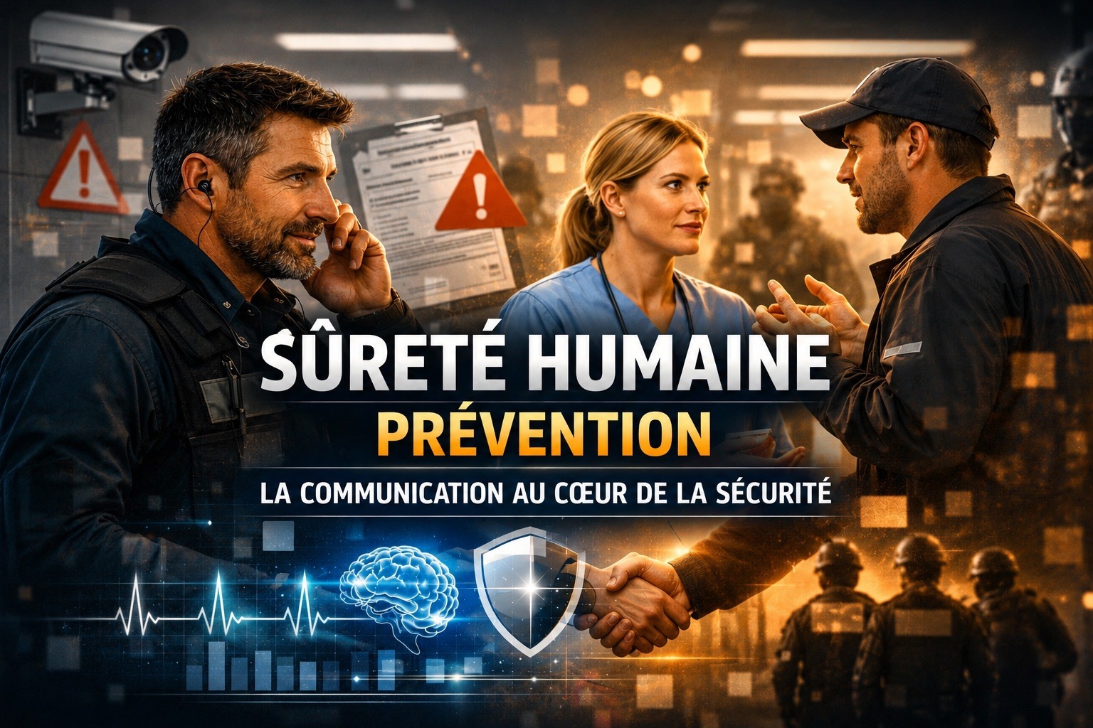Visuel illustrant la sûreté humaine en entreprise, mettant en avant la prévention et la communication comme leviers essentiels de sécurité.